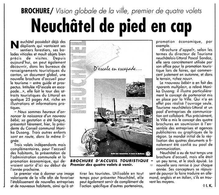 Conception, réalisation de la brochure A4 d'escales en escapades pour Tourisme Neuchâtelois
