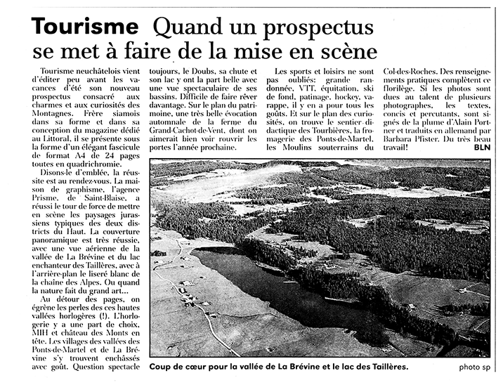 Design, production of the tourist brochure for the upper canton of Neuchâtel